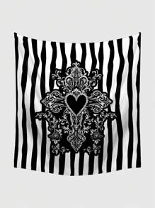 ROMWE 1pc Dark Gothic Style Wall Tapestry Decor For Bedroom, Girl's Room, Halloween - Black and White - View 1