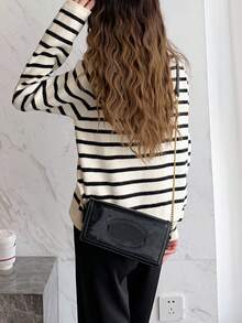 Alicedudu 女士休闲经典条纹开衫，秋冬，长袖上衣 - 米色 - 查看 2