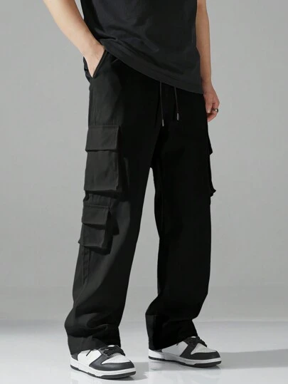 Manfinity Hypemode بنطلون كاجوال للرجال بخصر مطاطي وجيوب، للخريف