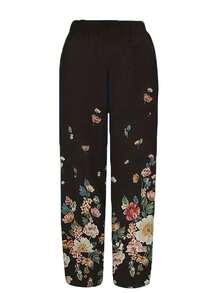Women's Casual Loose Fit Floral Printed Long Pants - Black - View 2