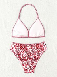 Teen Girls Paisley Print Halter Triangle Bikini Set Summer Beach - Multicolor - View 2