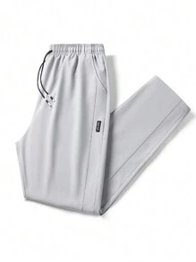 Pantalones de deporte casuales rectos con cintura con cordón y bolsillos para hombre