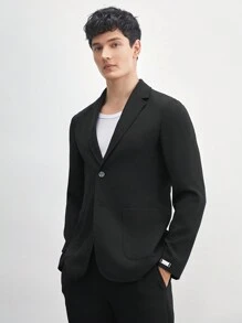 AKNOTIC Business Casual 2pcs Men's Woven Blend Suit, Without Padded Shoulders, Waist Drawstring Jacket & Straight-Leg Trousers, Suitable For Spring And Autumn Business Attire - Black - View 4