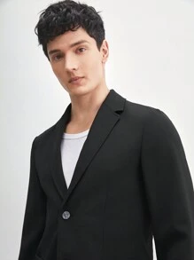 AKNOTIC Business Casual 2pcs Men's Woven Blend Suit, Without Padded Shoulders, Waist Drawstring Jacket & Straight-Leg Trousers, Suitable For Spring And Autumn Business Attire - Black - View 7