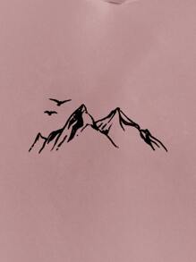 RueChic Men's Mountain And Bird Printed Hooded Sweatshirt With Drawstring - Dusty Pink - View 4