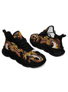 Chaussures De Course Pour Hommes Avec Impression De Dragon De Chine, Semelle En Lame, Confortables, Respirantes, Légères, Résistantes À L'usure, Absorbant Les Chocs Et Amortissantes - Multicolore - Voir 7