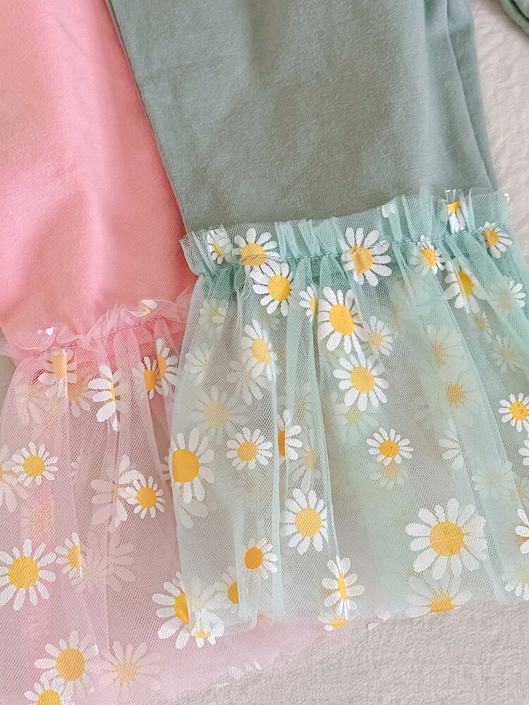 Baby Girl Summer  Cute Daisy Chiffon Flare Pants Set, 2pcs