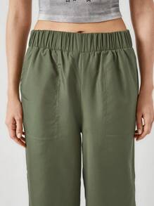 EURMUSE Parachute Fabric Wide Leg Pant - Olive Green - View 6