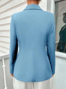 EURMUSE Áo khoác blazer cổ một nút có ve áo - Màu xanh nhạt - Xem 2