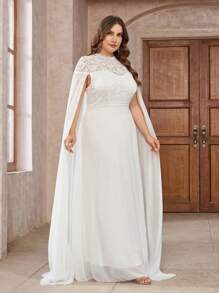 Brautkleid in Große Größen mit Kontrast-Spitze, Puffärmeln aus Chiffon, elegantes weißes Brautkleid in Große Größen - Weiss - Übersicht 5