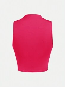 SHEIN Teen Girl's Knitted Sleeveless Top With Gathered Waist And Half High Neck