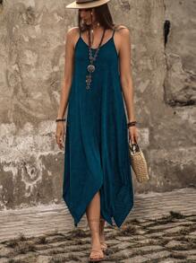 Breezaya 女士固色手帕式不對稱吊帶連衣裙 - 水鴨藍 - 查看 6