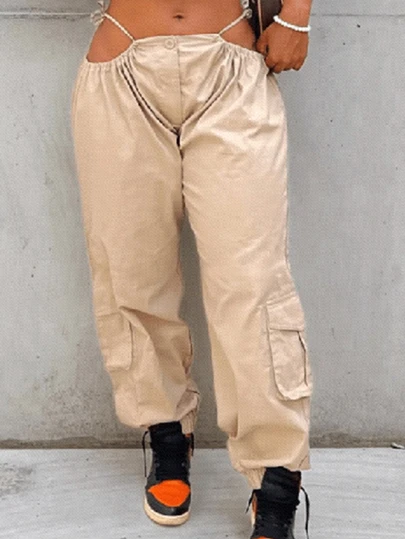 Slaydiva 休闲街头风格工装口袋女式长裤