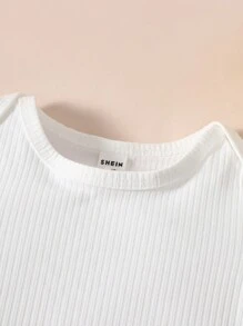 Baby Girl Simple Short Sleeve Top & Fashionable Denim Dress Set - Multicolor - View 4