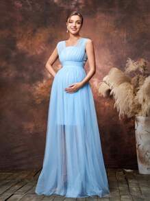 Faeriesty Dressalisa 孕妇网眼覆盖正式派对连衣裙 - 淺藍色 - 查看 1
