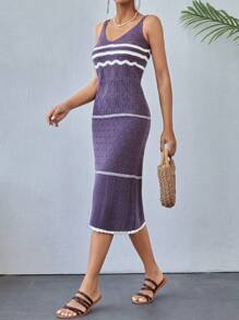 RueChic Striped Cover-Up Dress, For Summer Beach Vacation - Purple - View 4