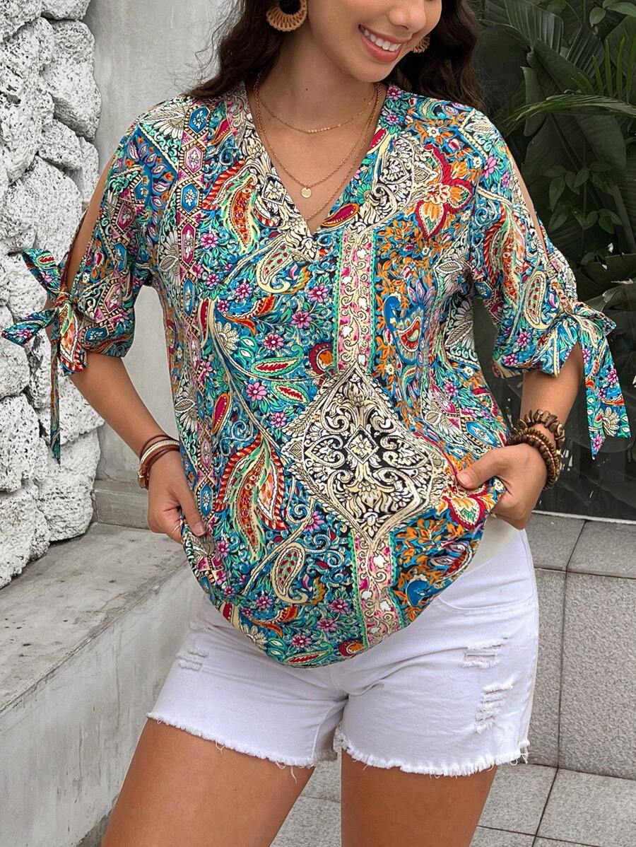 SHEIN Maternity Vacation Paisley Print Blouse - Multicolor - View 1