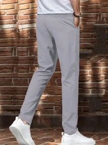 Pantalones de deporte casuales rectos con cintura con cordón y bolsillos para hombre