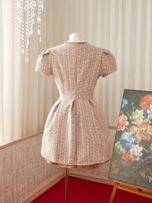 Elegant Double Breasted Color Block Splice 2 In 1 Dress For Tween Girls, Summer