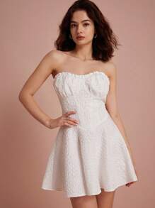 Chiquease Strapless Solid Color Ribbed Texture Bodycon Dress With Padded Cups - White - View 6