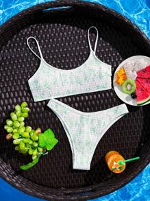 SHEIN Swim Bộ bikini hoa Ditsy đi biển mùa hè dành cho nữ, kiểu dây cổ và xẻ tà, in ngẫu nhiên - Nhiều màu - Xem 1