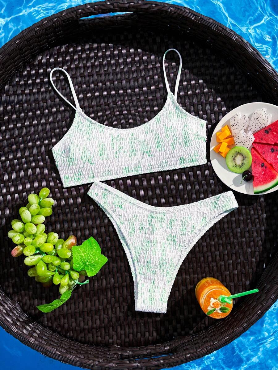 SHEIN Swim Bộ bikini hoa Ditsy đi biển mùa hè dành cho nữ, kiểu dây cổ và xẻ tà, in ngẫu nhiên - Nhiều màu - Xem 1