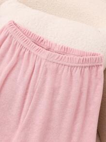 Ensemble de vêtements de nuit en jersey éponge ignifuge pour jeune fille, chemise à manches courtes et pantalon - Rose bonbon - Voir 5