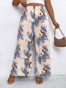 Celure Plus Size Loose Printed Casual Vacation Pants - Multicolor - View 1
