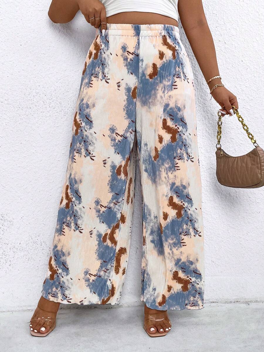Celure Plus Size Loose Printed Casual Vacation Pants - Multicolor - View 1