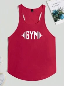 Manfinity Homme Men's Summer Letter Printed Round Neck Casual Tank Top - Red - View 5