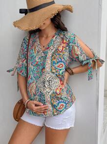 SHEIN Maternity Vacation Paisley Print Blouse - Multicolor - View 4