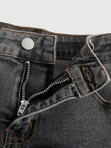 ROMWE Kawaii Plus Size Cute Contrast Lace Denim Skirt - Dark Grey - View 4