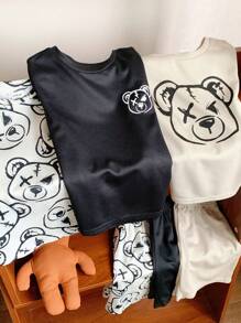 SHEIN 6pcs Cute Cartoon Bear Print Round Neck Short Sleeve T-Shirt With Elastic Waist Shorts Set For Young Boys
