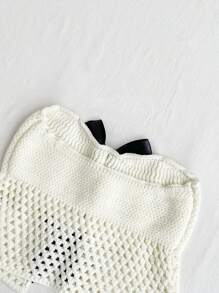 Soleia Vacation Style Strapless Woolen Top With Bowknot Decoration