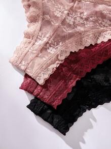SHEIN 3pcs Women's Lace Fashion Triangle String Panties Set Lingerie - Multicolor - View 3