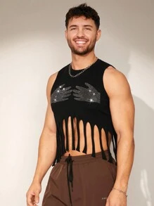 Manfinity Fever City Chaleco sin mangas de punto con flecos de moda para hombre