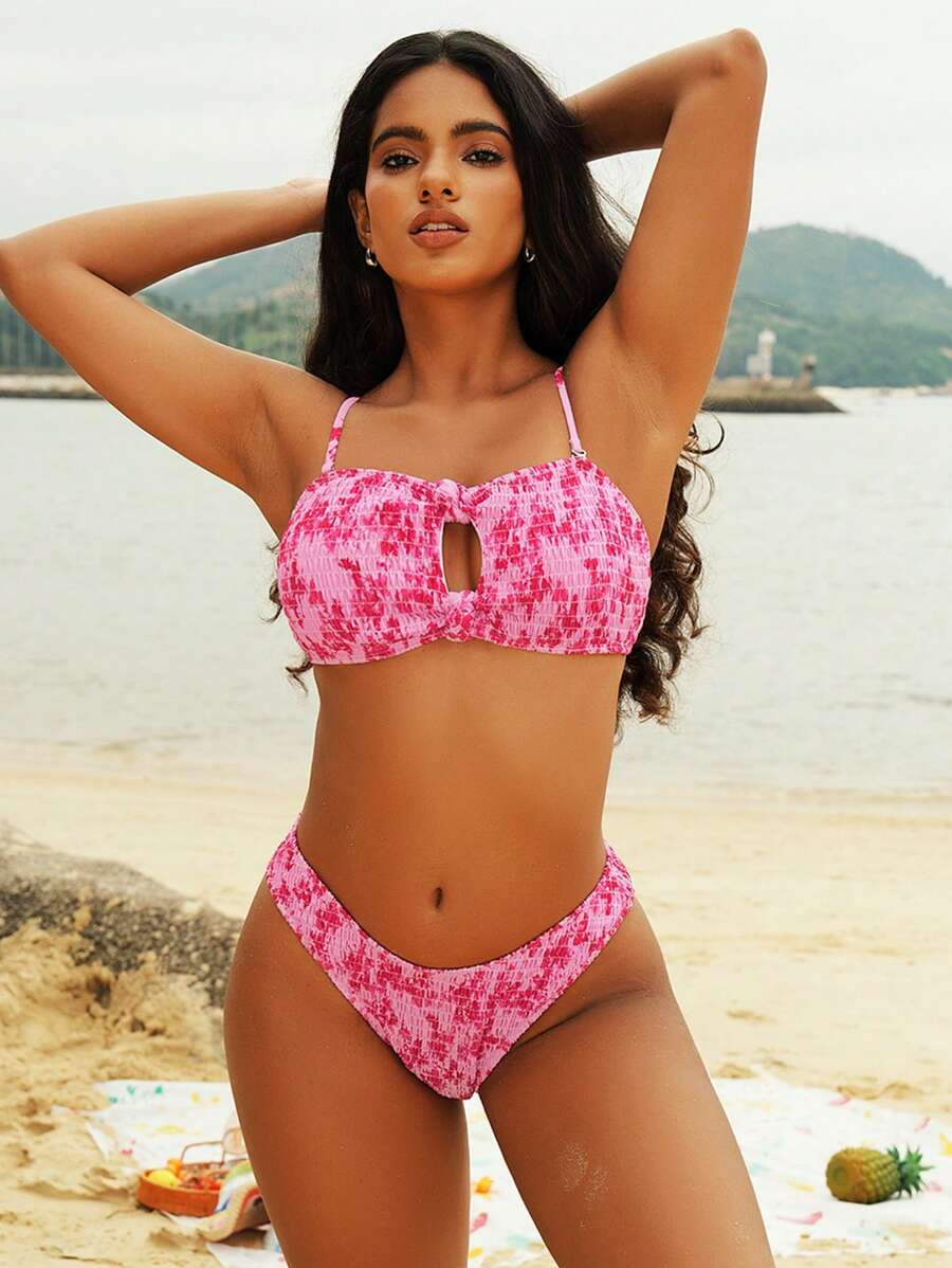 Swim Mod Women's Summer Beach Ditsy Ditsy Floral Hollow Out Sexy Bikini Set, Random Print