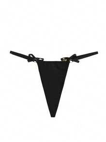 SHEIN Women's Bow Decor Comfortable Thong Panties - Black - View 6