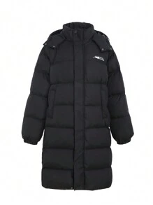 DAZY Men's Long Letter Print Padded Coat, Winter Jacket - Black - View 14