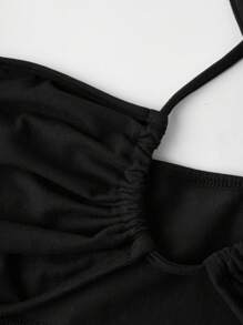 Zolique Conjunto sexy de 2 piezas para verano con top halter cruzado de unicolor y falda de tajo alto