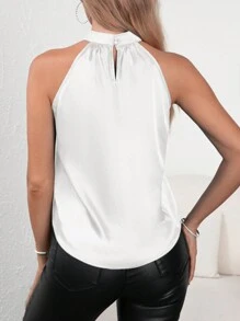SHEIN Clasi 女士夏季纯色优雅 V 领肩带衬衫、无袖上衣 - 白色 - 查看 2