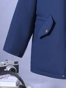 Boys' Leisure Hooded Fur Collar Parka Down Jacket - Royal Blue - View 3
