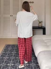 DAZY Conjunto de pijama con hombros caídos con gráficos de letras y caricaturas