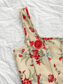 Soleia WYWH女士腰帶束腰花卉印花度假坦克上衣，配有方領