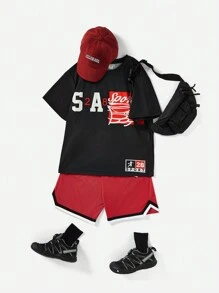 Kids Tween Boys' Casual Sports Print Round Neck Pullover Short Sleeve T-Shirt And Woven Belt Shorts Knit Two-Piece Set - Multicolor - View 1
