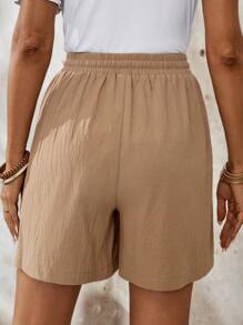 EMERY ROSE Solid Color Women's Casual Daily Shorts With Pockets - Khaki - View 2
