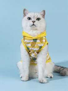 PETSIN 夏季條紋菠蘿印花可愛寵物連帽背心