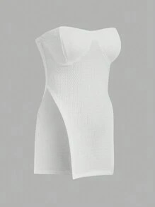 Slaydiva Casual White Asymmetrical Tube Top - White - View 2