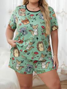 Snug Zone Plus Cartoon Graphic Contrast Binding PJ Set - Multicolor - View 1