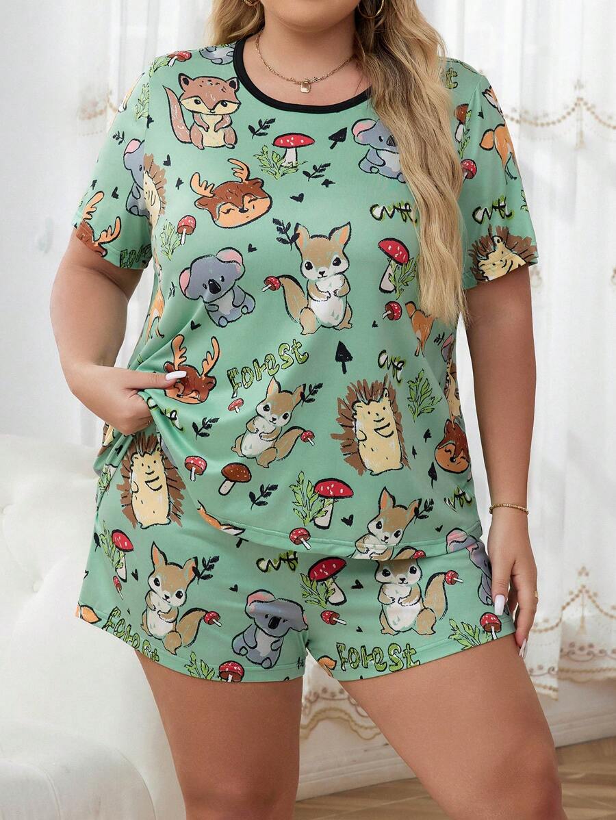 Snug Zone Plus Cartoon Graphic Contrast Binding PJ Set - Multicolor - View 1